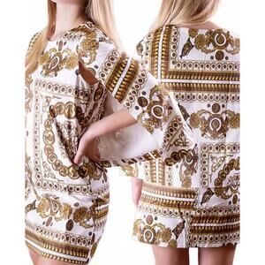 NEW OVI FASHION renaissance print cape dress in white